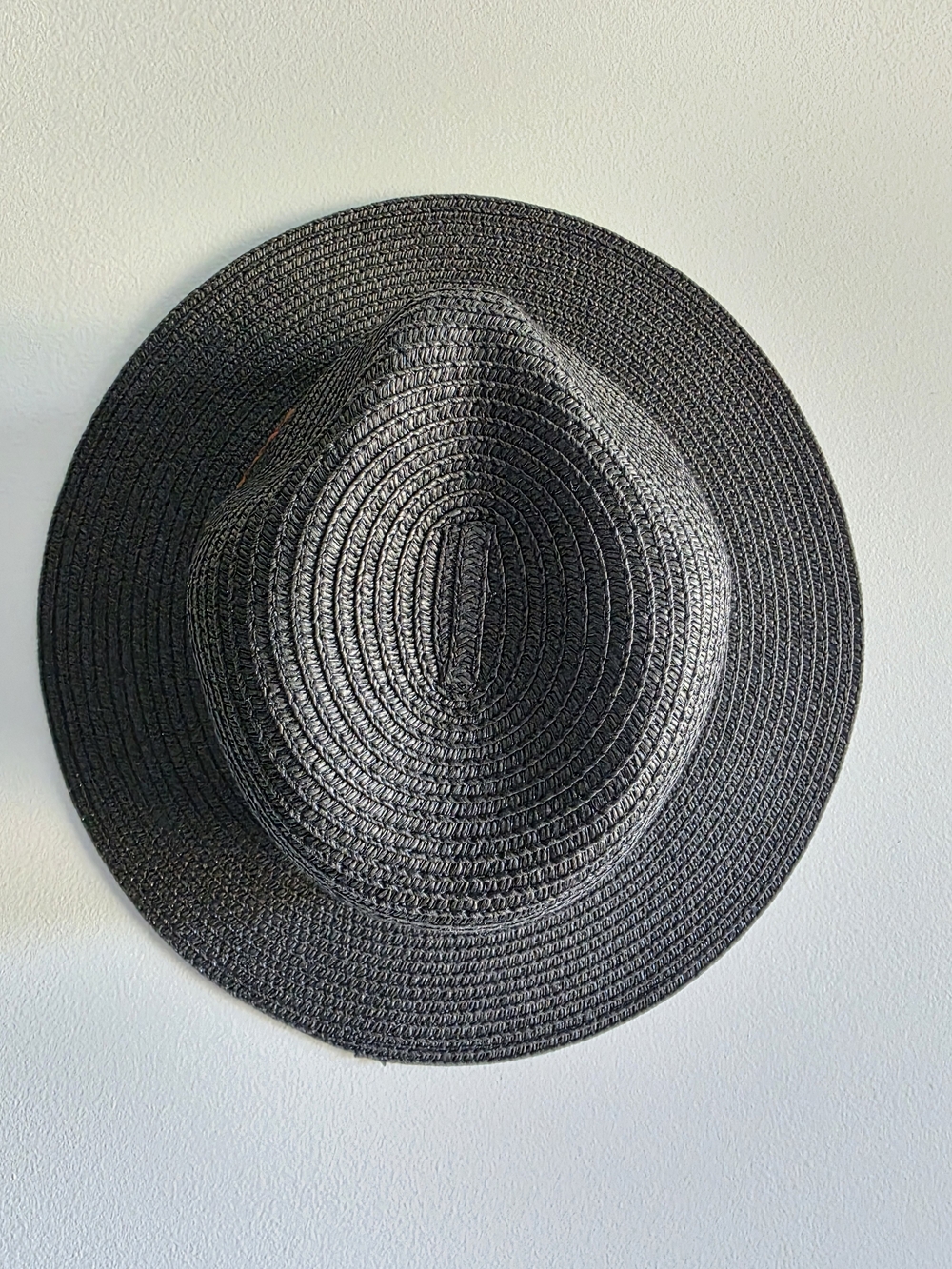 Women’s Black Wide Brim Straw Fedora Sun Hat Brown Braided Band One Size